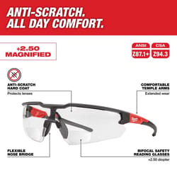 Milwaukee Anti-Scratch Magnified Safety Glasses Clear Lens Black/Red Frame