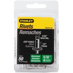 Stanley 5/32 in. D X 1/2 in. Aluminum Rivets Silver 50 pc