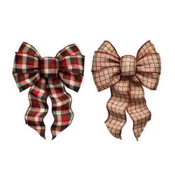 Holiday Trims Assorted 7 Loop Plaid Christmas Bow 8.5 in.