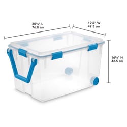 Sterilite 120 qt Blue/Clear Storage Tote w/Wheels 16.75 in. H X 19.625 in. W X 30.25 in. D