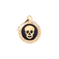 MyFamily Glam Black/Gold Skull Circle Strass Metal Dog Pet Tags Medium