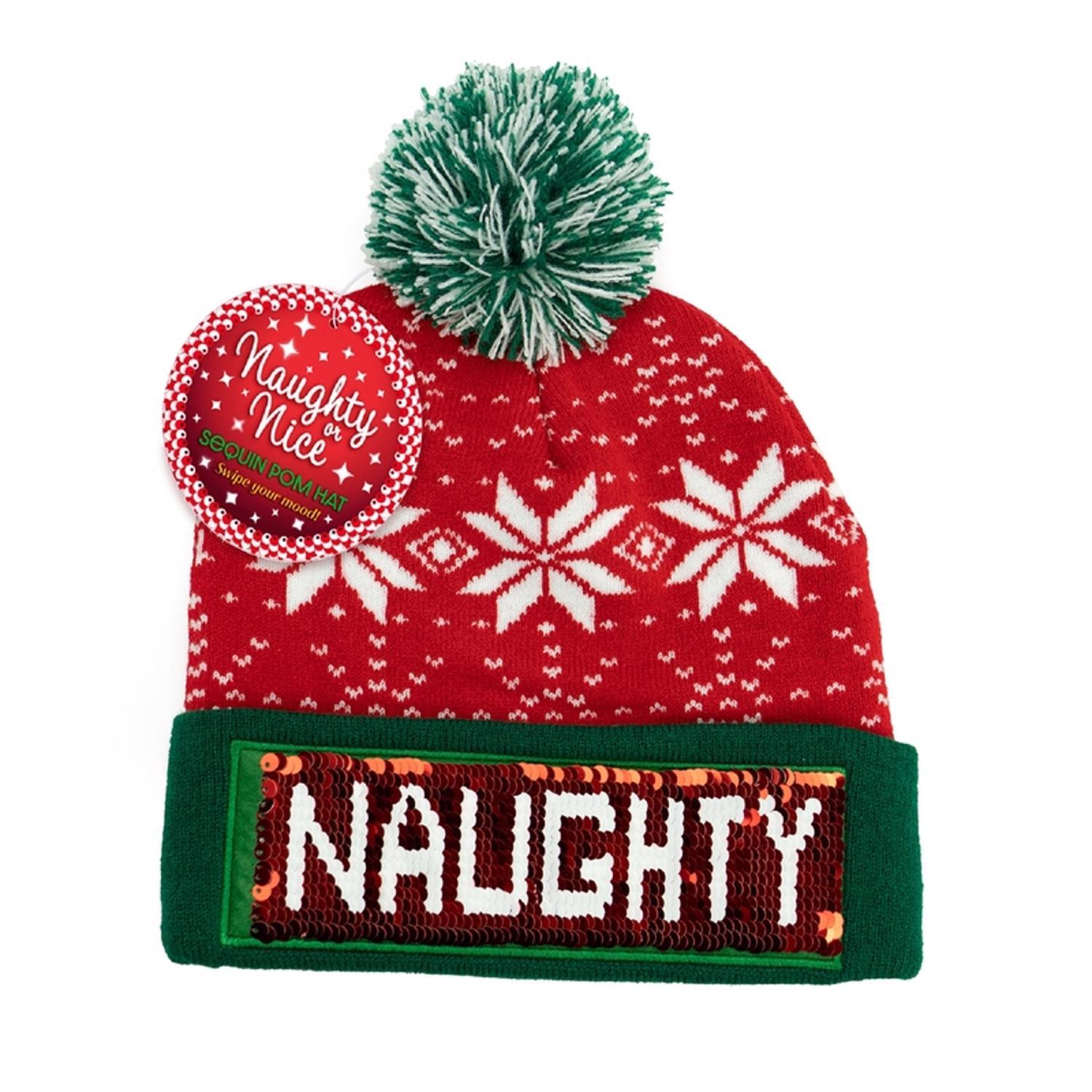 ✴新品✴Boniture☆Pon Pon Cap DM Merchandising Winter Naughty or Nice Santa Sequin Pom Hat