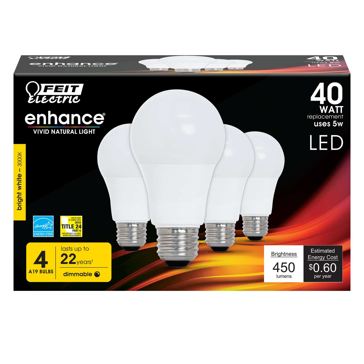 Feit Electric Enhance A19 E26 (Medium) LED Bulb Bright White 40 Watt