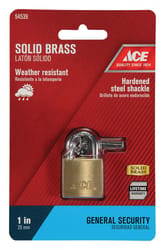 Ace 1 in. H X 1 in. W X 7/16 in. L Brass Single Locking Padlock