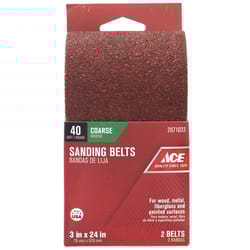 Ace 24 in. L X 3 in. W Aluminum Oxide Sanding Belt 40 Grit Extra Coarse 2 pc