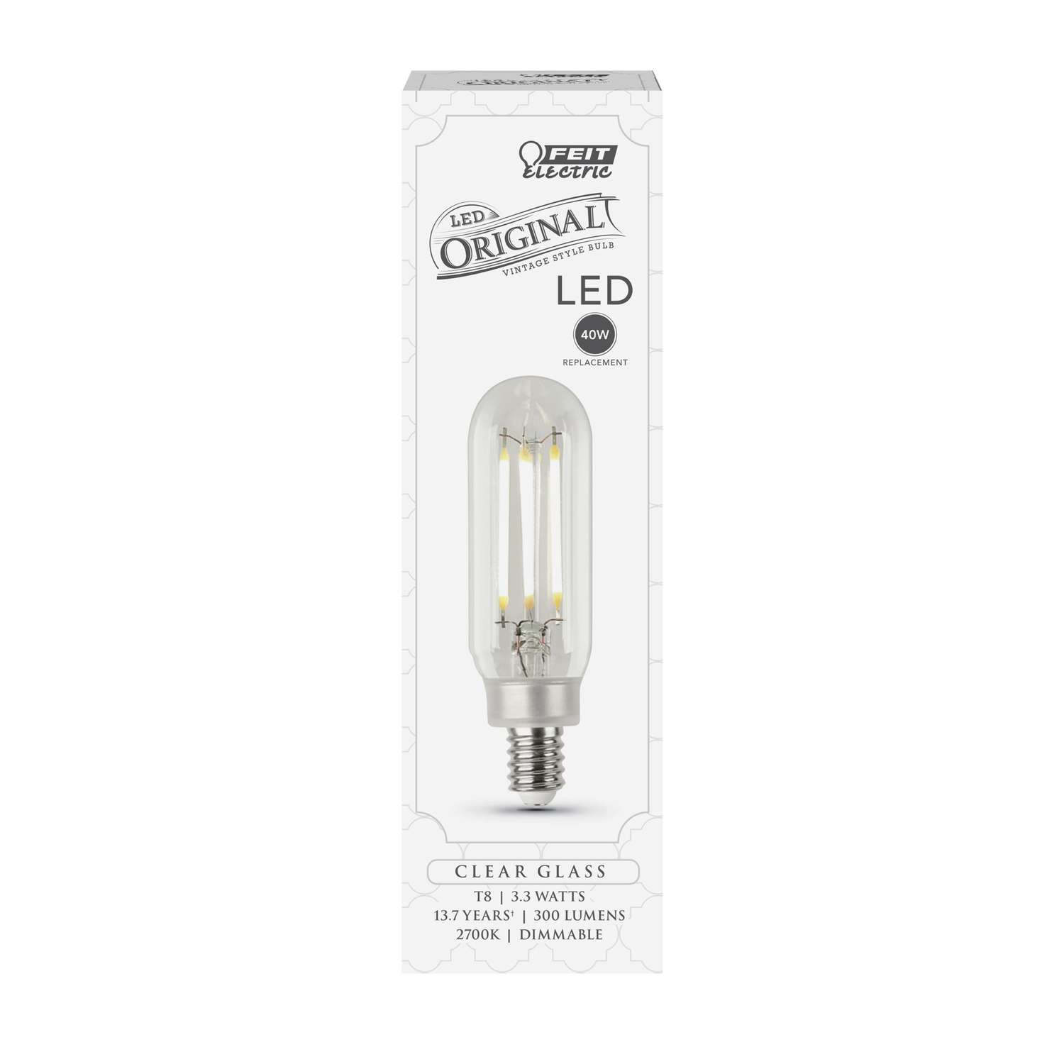 Feit Electric T8 E12 (Candelabra) LED Bulb Soft White 40 Watt