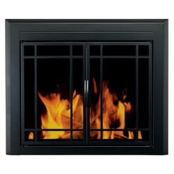 Pleasant Hearth Easton Black Powder Coated Glass Fireplace Screen