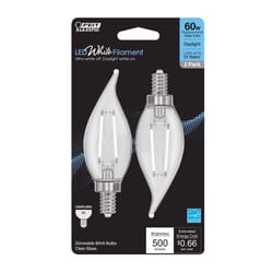 Feit White Filament BA10 E12 (Candelabra) LED Flame Bulb Daylight 60 Watt Equivalence 2 pk