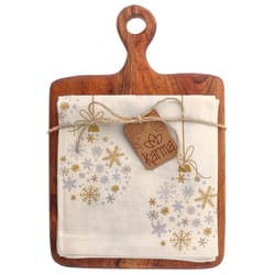 Karma 8.5 in. L X 9.25 in. W Cotton/Teak Wood Tea Towel with Cutting Board