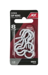 Ace Small White Steel 0.875 in. L Cup Hook 8 pk