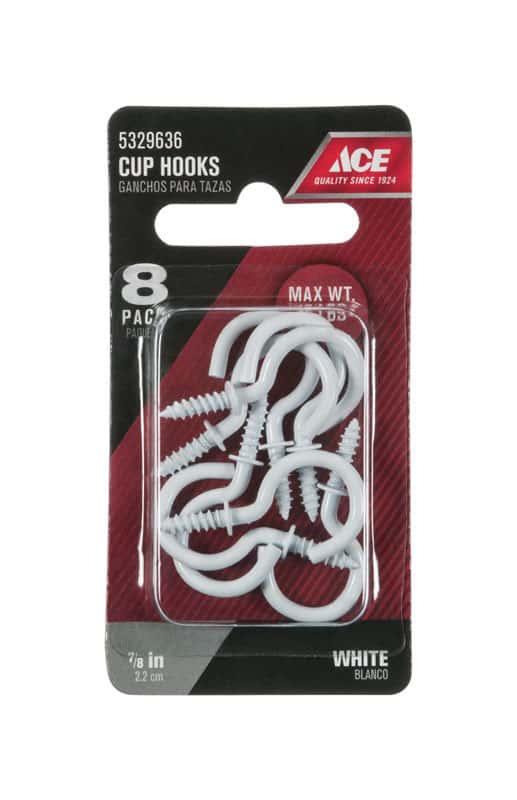 Ace Small White Steel 0.875 in. L Cup Hook 8 pk - Ace Hardware