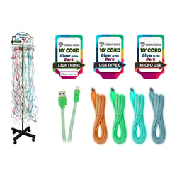 Diamond Visions Lightning, Type C and Micro USB Cable 10 ft. Assorted