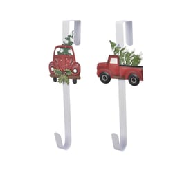 Decoris 15 in. Red Pickup Truck with Tree Wreath Hanger 1 pk