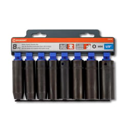 Crescent Assorted in. X 1/2 in. drive Metric 6 Point Deep Impact Socket Set 8 pc