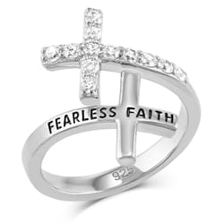 Montana Silversmiths Women's Fearless Faith Crystal Cross Silver Ring Water Resistant One Size Fits