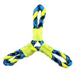 Boss Pet Pet Park Blvd Yellow Woven Paracord Twisted Tri Flyer with Rope Any Dog Breed 1 pk