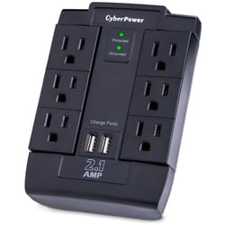 CyberPower Home Office 0 ft. L 6 outlet 2 USB outlets Wall Tap Black 1200 J