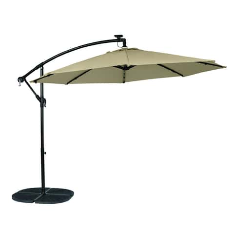 Living Accents Solar LED 9 ft. Tiltable Taupe Market Umbrella - Ace Hardware