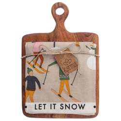 Karma 12 in. L X 8 in. W Cotton/Teak Wood Ski Tea Towel with Cutting Board