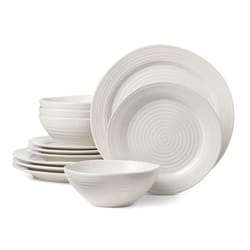 Onieda Entertain 365 White Stoneware Ridge Dinnerware Set 12 pc