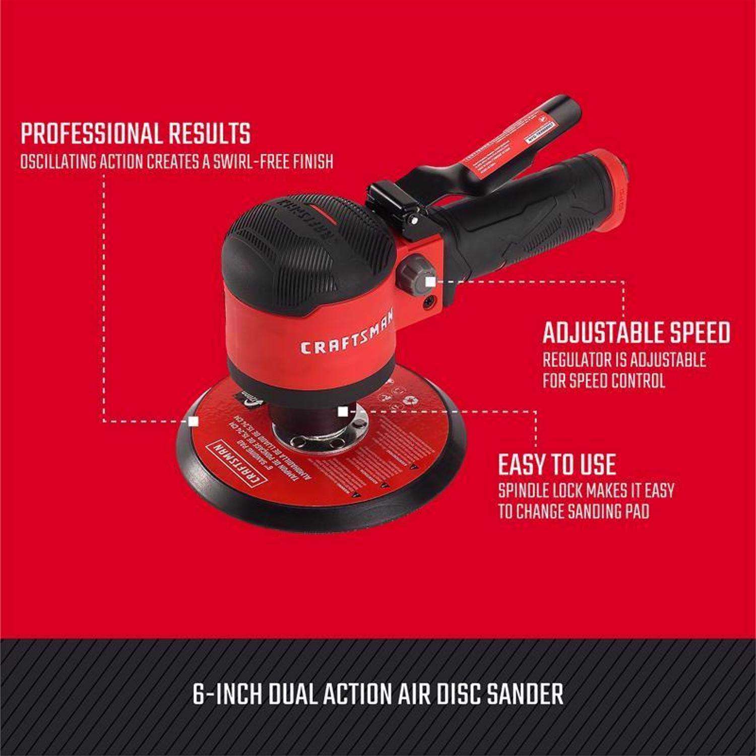 Craftsman CMXPTSG1014NB 6-Inch Dual Action Air Disc Sander, Red