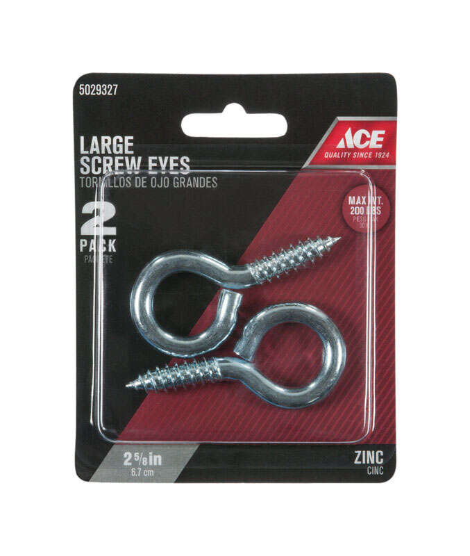 Ace 11/32 in. D X 2-5/8 in. L Zinc-Plated Steel Screw Eye 200 lb. cap. 2 pk  - Ace Hardware