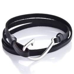 Mad Man Mens Angler Black/Silver Bracelet Leather/Stainless Steel