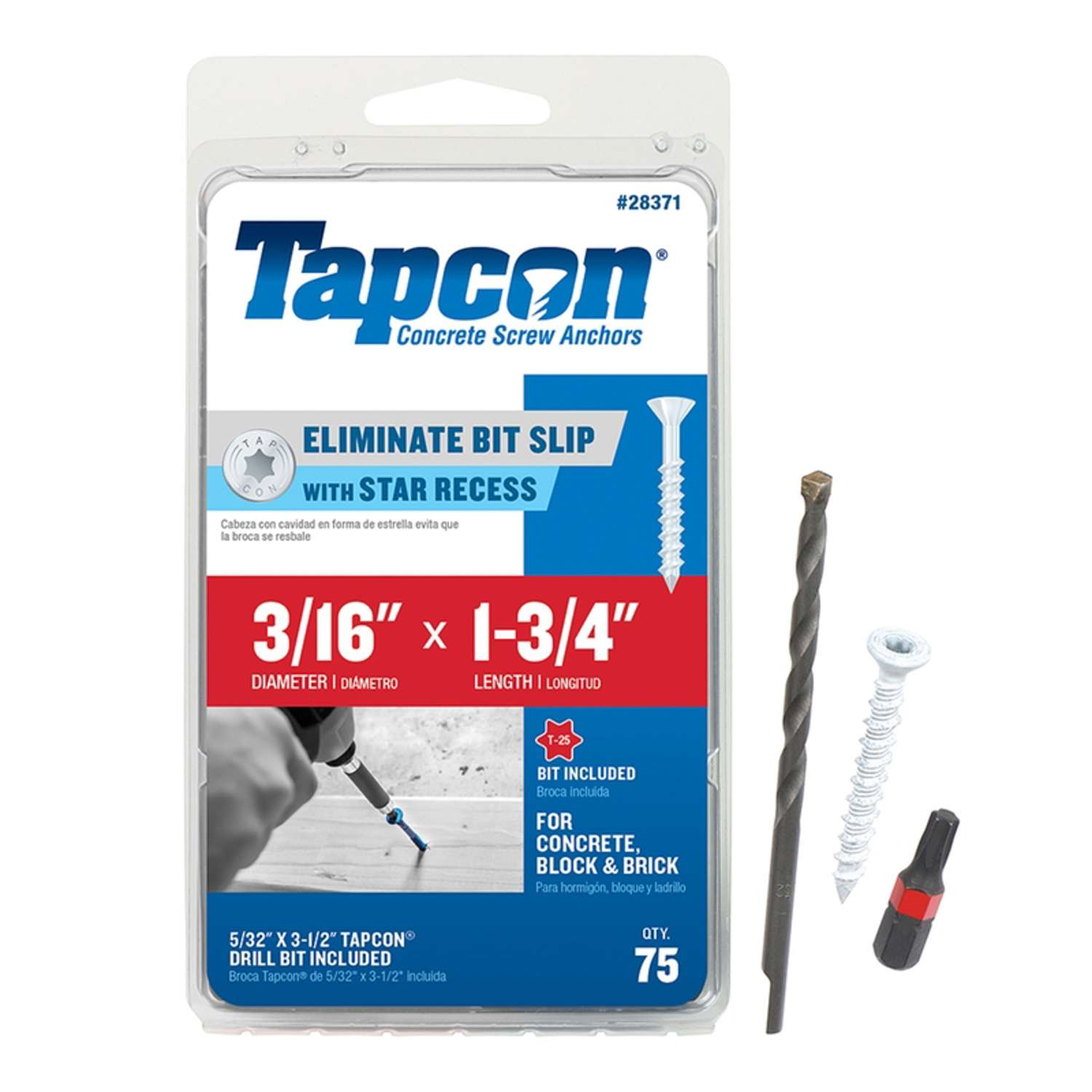 Tapcon 13/4 in. L Star Flat Head Concrete Screws 75 pk Ace Hardware