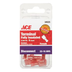 Ace Insulated Wire Female Disconnect Red 6 pk