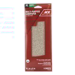Ace 9 in. L X 3-2/3 in. W 60 Grit Aluminum Oxide Sandpaper 6 pk