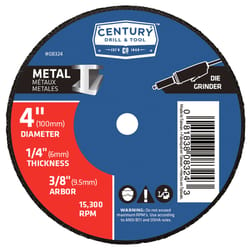 Century Drill & Tool 4 in. D X 3/8 in. A24R Grinding Wheel