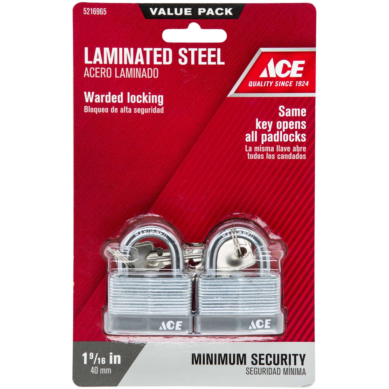 Ace 1 in. H X 11/2 in. W X 7/8 in. L Laminated Steel Warded Locking