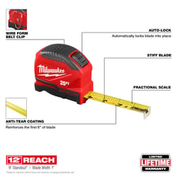 Milwaukee 25 ft. L X 1.88 in. W Compact Auto Lock Tape Measure 1 pk