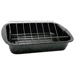 Granite Ware Porcelain Enamel Roaster with Rack 400 oz Black/White