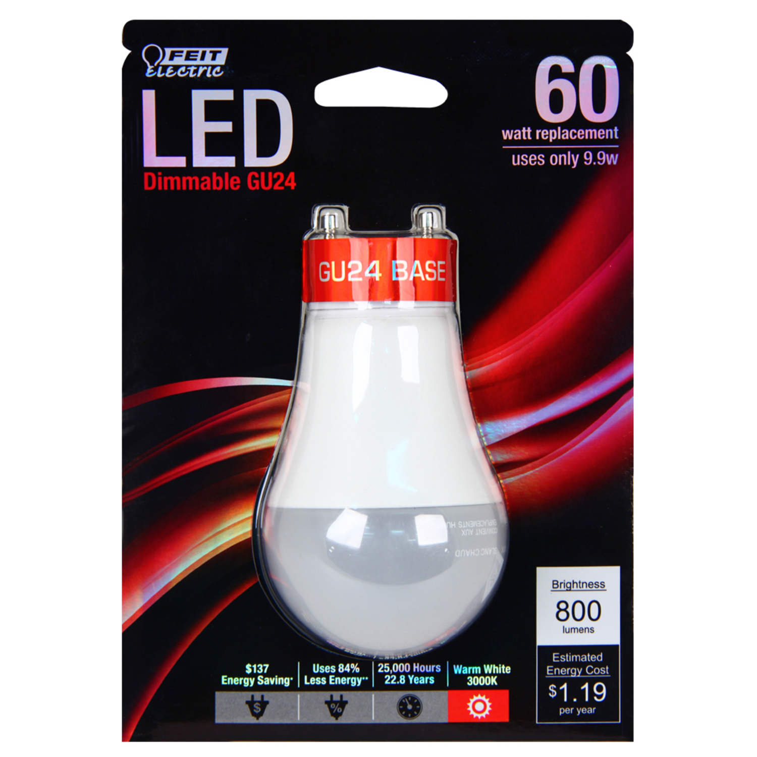 Photos - Light Bulb Feit Enhance A19 GU24 LED Bulb Bright White 60 Watt Equivalence 1 pk BPOM6