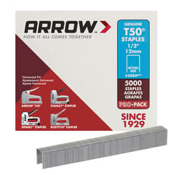 Arrow T50 1/2 in. L 18 Ga. Flat Crown Heavy Duty Staples 5000 pk