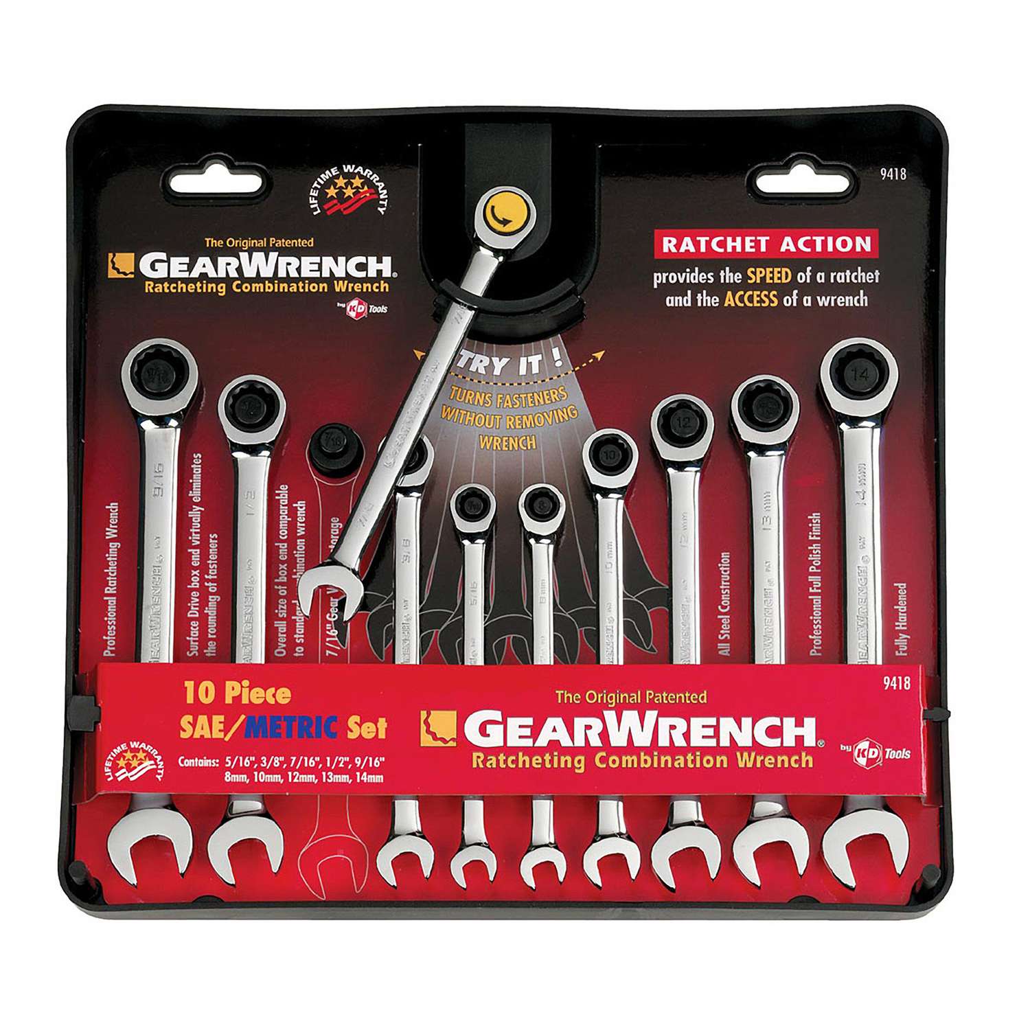 GearWrench 12 Point Metric and SAE Ratcheting Combination Wrench Set 10 pc. Ace Hardware