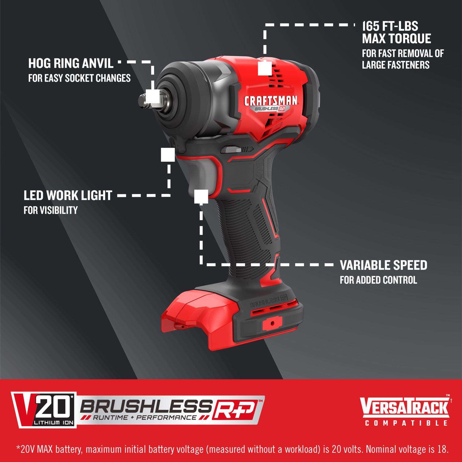 Craftsman V20 3 8 in. Cordless Brushless Impact Wrench Tool Only