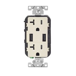 Leviton Decora 20 amps 125 V Light Almond Outlet and USB Charger 5-20R 1 pk