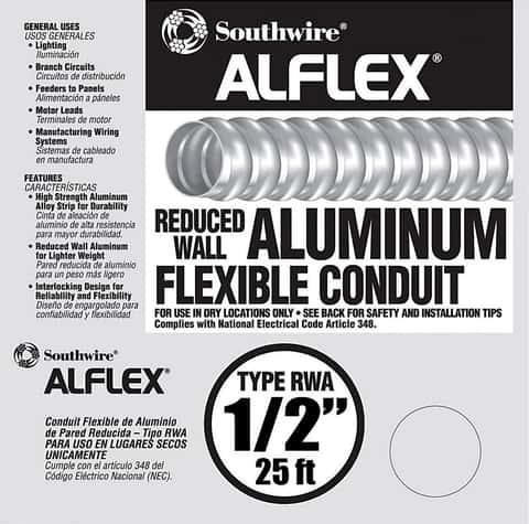 Woods 55082121 25-Feet 1/2-Inch Alflex-Type RWA Reduced Wall Metal Aluminum  Flexible Conduit