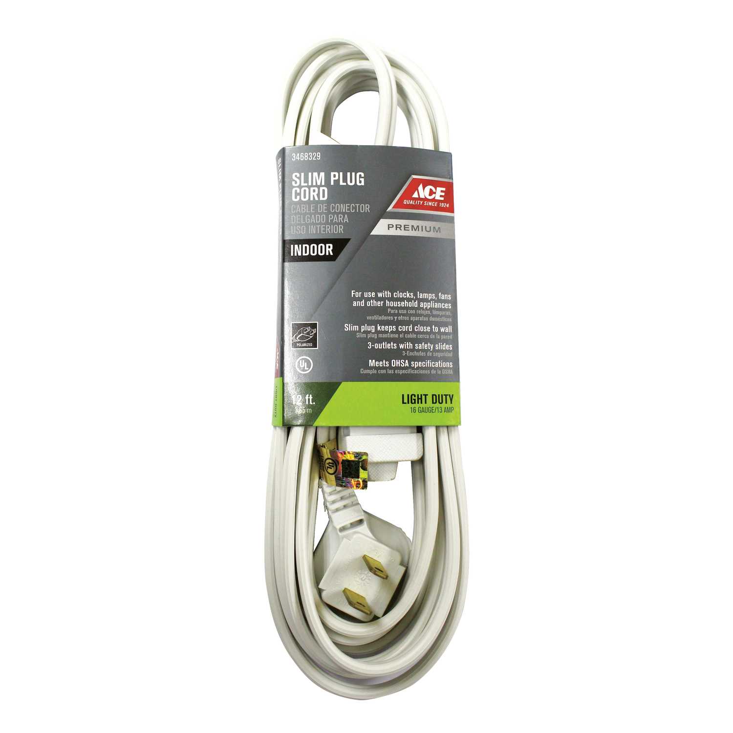 Ace Indoor 12 ft. L White Extension Cord Ace Hardware