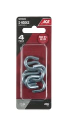 Ace Small Zinc-Plated Silver Steel 1.5 in. L S-Hook 80 lb 4 pk