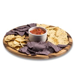 Kalmar Home Brown/White Acacia Wood/Ceramic Chip and Dip Bowl 12 in. D 1 pk