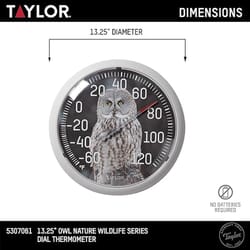 Taylor Owl Dial Thermometer Plastic Multicolored 13.25 in.
