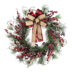 Glitzhome 24 in. D Frosted Berry, Pine with Bowknot Christmas Wreath