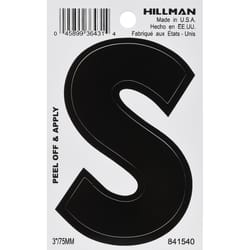 Hillman 3 in. Black Vinyl Self-Adhesive Letter S 1 pc