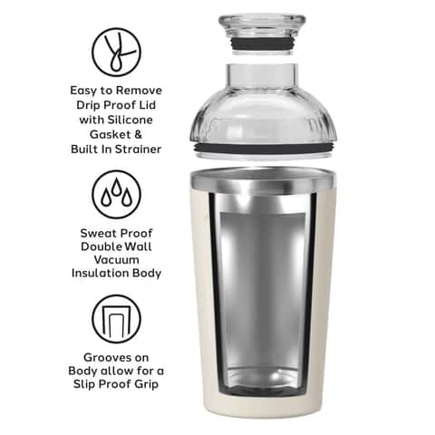 Oggi 3 Pc Single Serve Cocktail Shaker Double Wall Stainless Steel