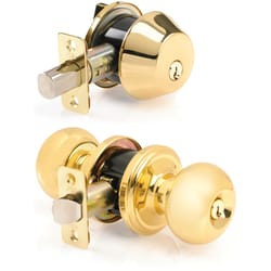 Ace Colonial Polished Brass Knob and Deadbolt Set ANSI Grade 2 1-3/4 in.