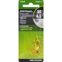 HILLMAN Brass-Plated One Piece Quick Hanger 10 lb 5 pk