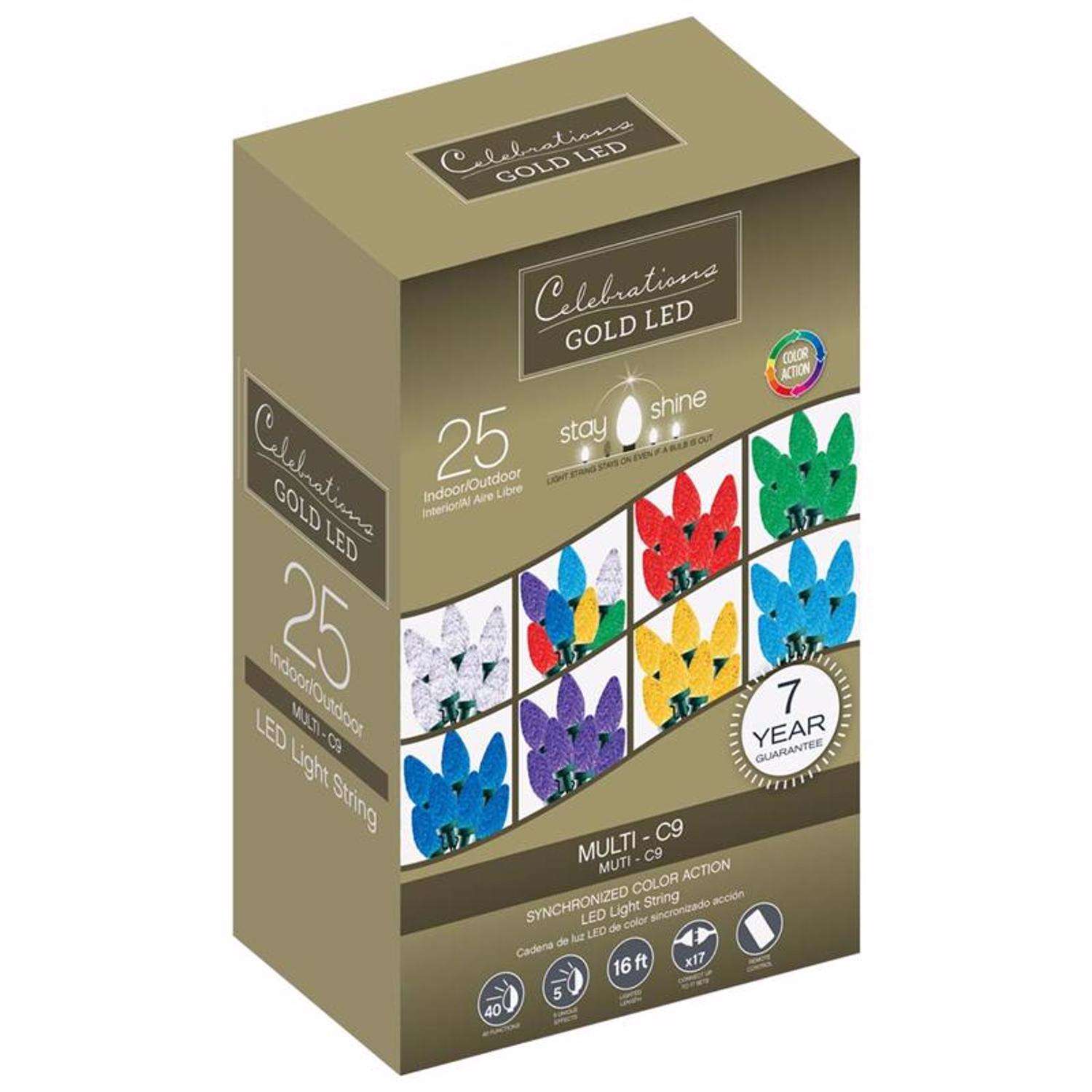 Celebrations Gold LED C9 Multicolored 25 ct String Christmas Lights 16